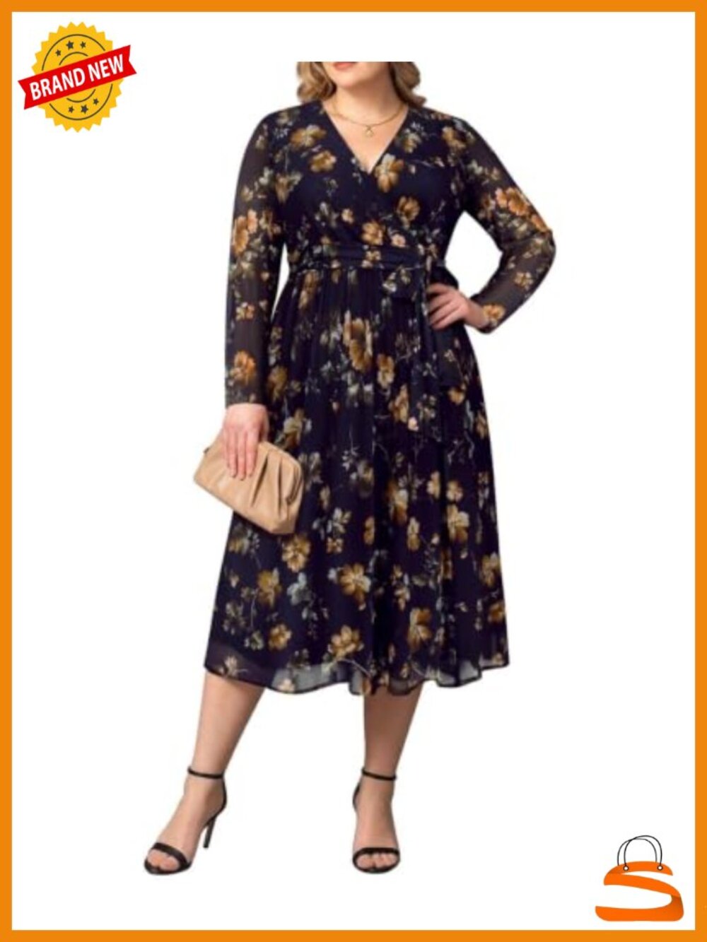 Plus Size Long Sleeve Floral Maxi Dress Wedding Guest Ruched Waist V-Neck